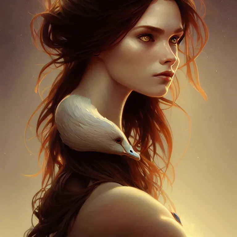 Image similar to anthromorphic goose girl portrait, sci - fi face, elegant, highly detailed, digital painting, artstation, concept art, smooth, sharp focus, illustration, art by artgerm and greg rutkowski and alphonse mucha