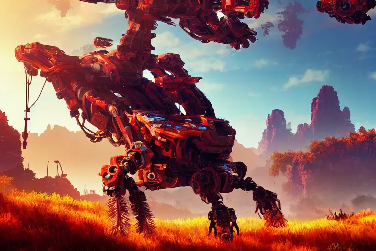 Image similar to scorcher machine mecanical creature robot of horizon forbidden west horizon zero dawn bioluminiscence global illumination ray tracing hdr fanart arstation by ian pesty and alena aenami artworks in 4 k