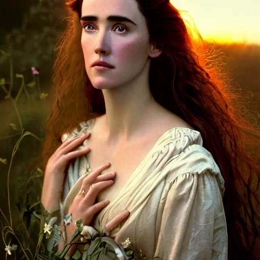 Prompt: photographic portrait of a stunningly beautiful renaissance pre raphaelite female maiden in soft dreamy light at sunset, jennifer connelly, contemporary fashion shoot, by edward robert hughes, annie leibovitz and steve mccurry, david lazar, jimmy nelsson, breathtaking, 8 k resolution, extremely detailed, beautiful, establishing shot, artistic, hyperrealistic, beautiful face, octane render