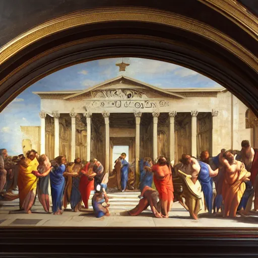 Prompt: matte painting of the school of athens + detailed paint + high res + surrealistic