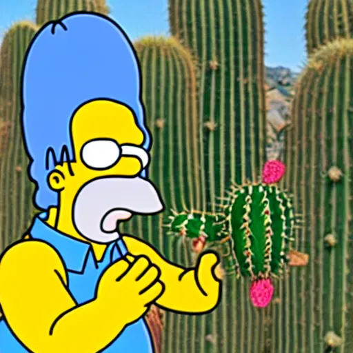 Image similar to Homer Simpson eats a cactus sandwich