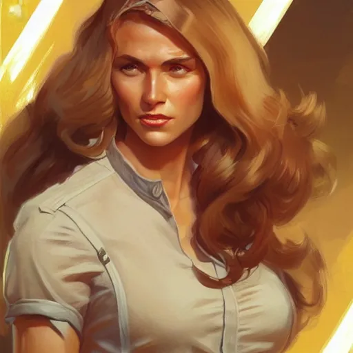 Image similar to female doc savage, painted character portrait, highly detailed, digital painting, artstation, concept art, sharp focus, illustration, art by artgerm and greg rutkowski and alphonse mucha