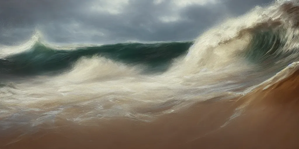 Prompt: a pictureque wave, cinematic lighting, detailed oil painting, hyperrealistic, 8k