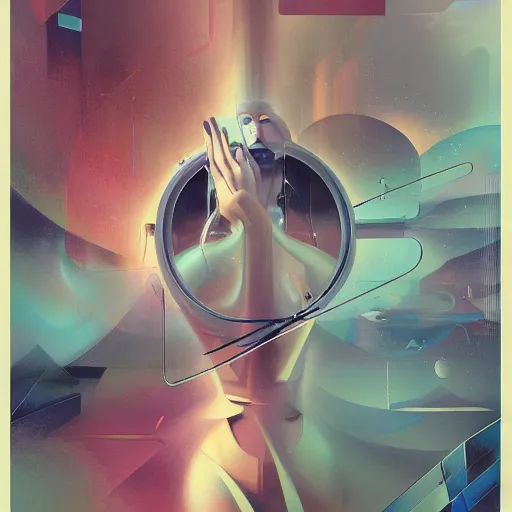 Image similar to scifi futurism automaton minimalism chrome by peter mohrbacher art Hajime Sorayama airbrush hyperrealism model abstract shatter fragments cubism futurism pastel blue soft flat minimal minimalism portrait face jackson pollock ukiyo-e lithograph mark ruthko swirl escape noise shimmer glow paint