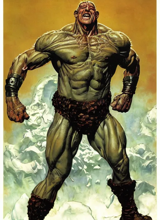 Image similar to full body and head portrait of dorian yates as marvel's the thing, dynamic action, painted by norman rockwell and phil hale and greg staples and tom lovell and frank schoonover and jack kirby