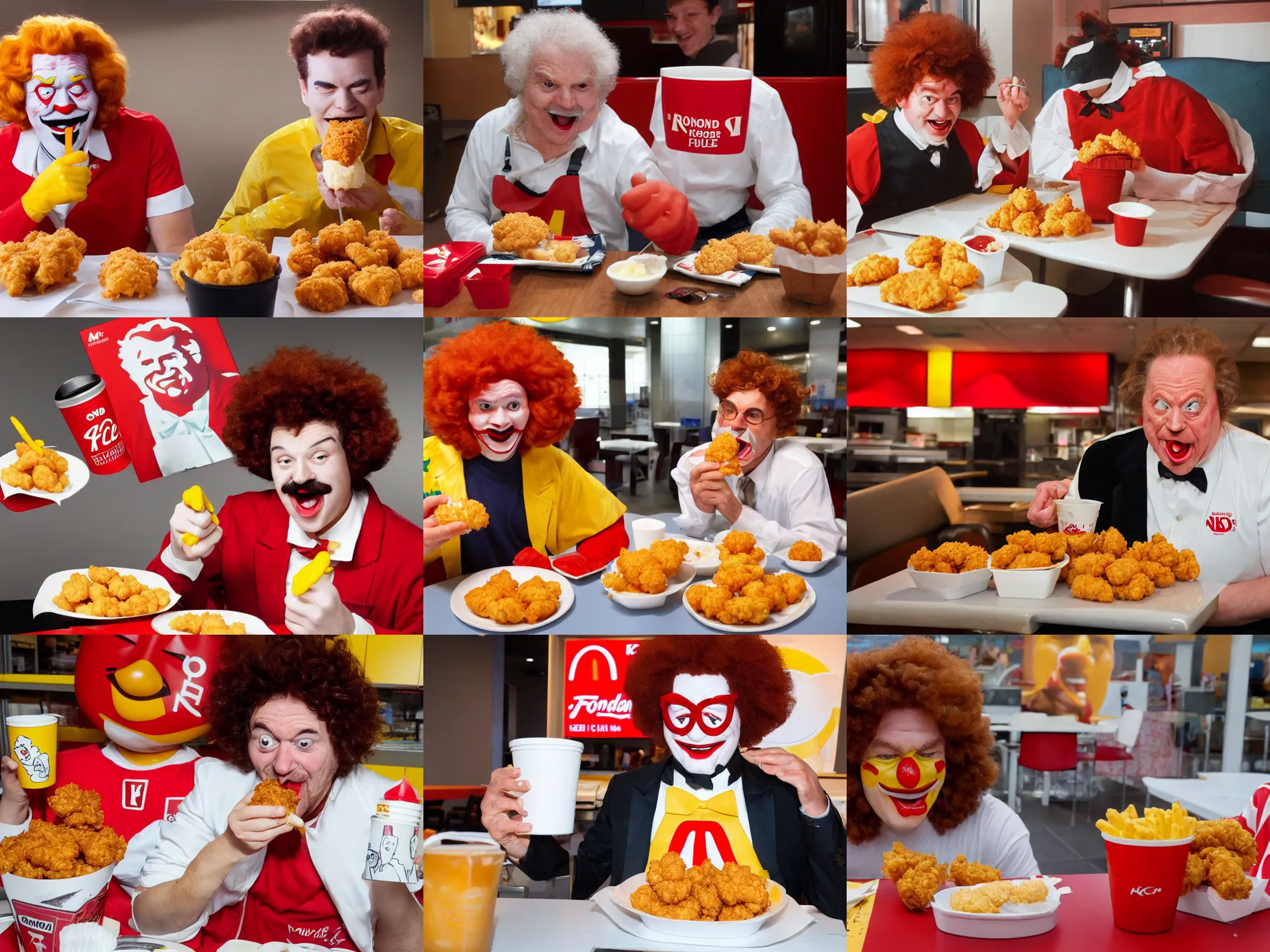 Prompt: ronald mcdonald eating kfc nuggets