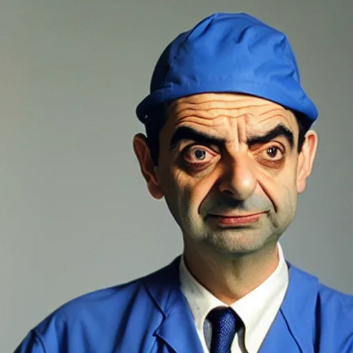 Prompt: Mr Bean as a highly prolific neurosurgeon