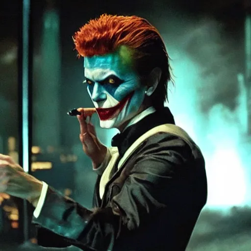 Image similar to awe inspiring David Bowie pkaying The Joker 8k hdr movie still dynamic lighting