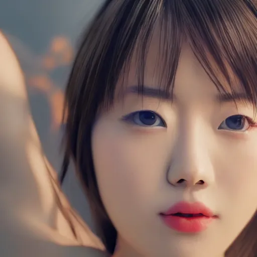 Image similar to a dynamic, epic cinematic 8K HD movie shot of close-up japanese idol Julia Boin face. Motion, VFX, Inspirational arthouse, at Behance, with Instagram filters