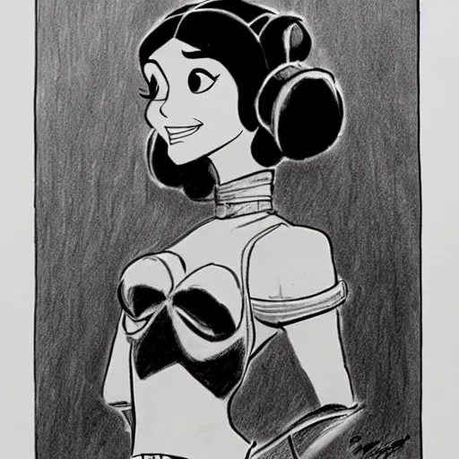 Image similar to milt kahl pencil sketch of victoria justice as princess leia