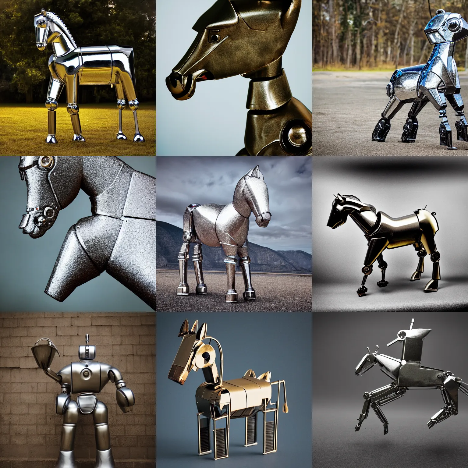 Prompt: metallic robot horse, robot photography