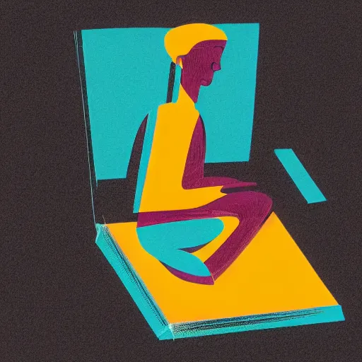 Prompt: Digital abstract art of a person sitting down, using a magical tablet, in the style of Hue Teo, Trending on arstation, 8k quality, digital art, 50mm photography