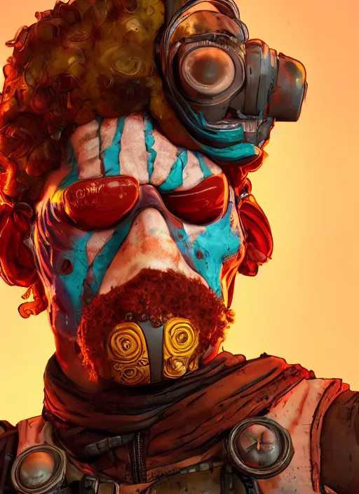 Prompt: heatwave portrait of curly orange hair man from borderlands 3, au naturel, hyper detailed, digital art, trending in artstation, cinematic lighting, studio quality, smooth render, unreal engine 5 rendered, octane rendered, art style by klimt and nixeu and ian sprigger and wlop and krenz cushart.