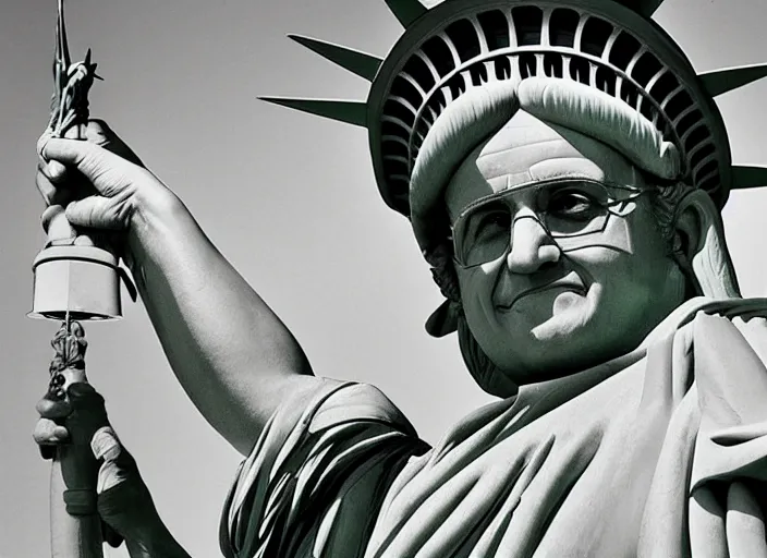 Image similar to Danny DeVito as the statue of liberty, 8k, award winning photograph