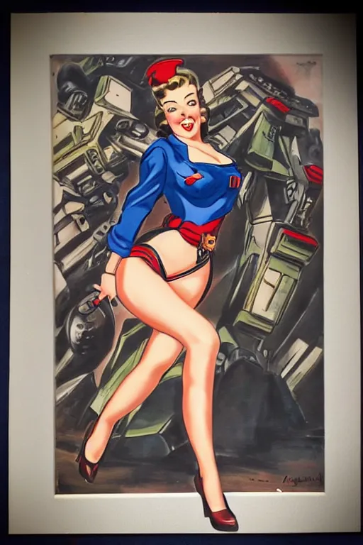 Image similar to a 1 9 4 0 s pin - up painted on a gundam