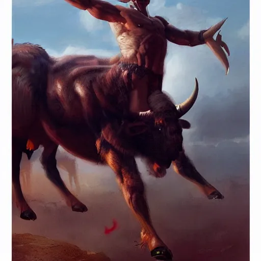 Prompt: minotaur doing aerobic, oil painting, by greg rutkowski