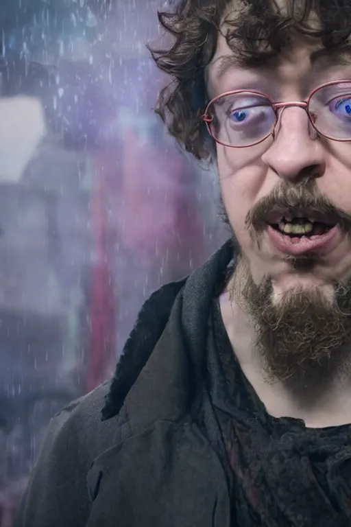 Prompt: A still of Sam Hyde in Dr. Strange Multiverse of Madness, close-up, sigma male, rule of thirds, award winning photo, unreal engine, studio lighting, highly detailed features, raining, ethereal lighting