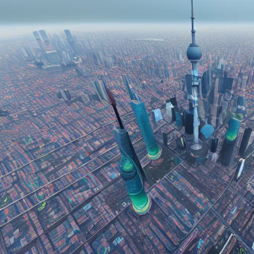 Image similar to dragons flying upon shanghai lujiazui, cityscape, cloud day, artstation, makato shinkai, 8 k