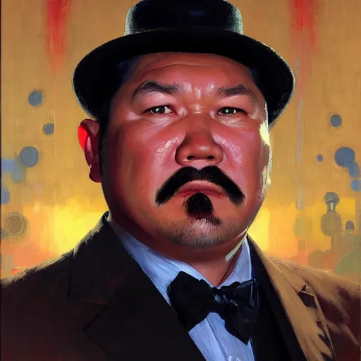 Image similar to portrait of oddjob harold sakata from james bond, detailed face, detailed painting, epic lighting, by ilya repin, phil hale and kent williams