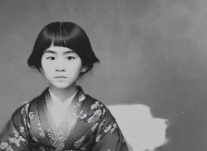 Image similar to professional fine detailed photo portrait of young asian emma watson from tokay, japan in 1 8 3 0 s. asian kid emma watson in the 1 8 3 0 s japanese suburbia, iphone photo, instagram, black and white - - cfg _ scale 7