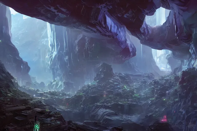 Image similar to futuristic cyberpunk city with lush garden located on rgb Antelope canyon, rocks formed by water erosion, beautiful smooth sandstone in unique shapes with light beams that shine through its walls, polish narrow slots of walls into a striated swirling finish, digital painting, concept art, smooth, sharp focus, from Star Trek 2021, illustration, by WLOP and Ruan Jia and Mandy Jurgens and William-Adolphe Bouguereau, Artgerm