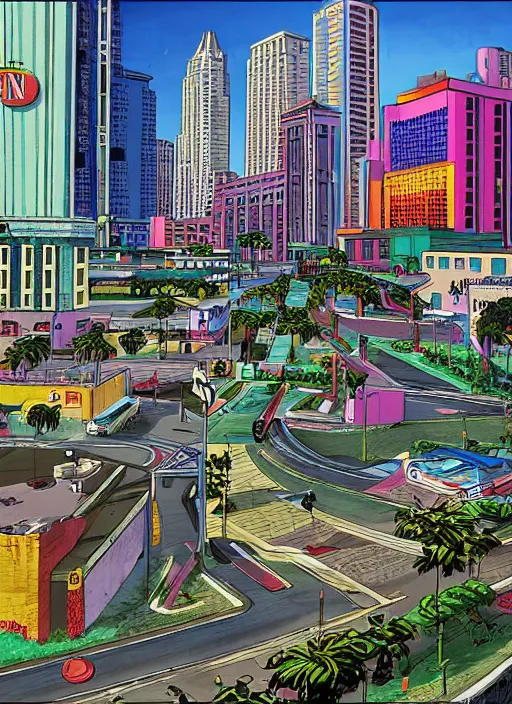 Image similar to highly detailed city gta vice city art,, fantasy art by stephen bliss