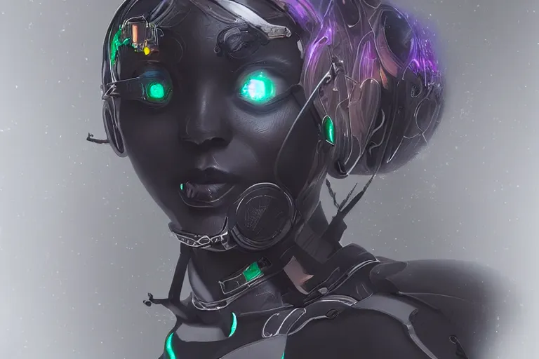 Image similar to “ a extremely detailed stunning portraits of solarpunk cyborg woman as black cat by allen william on artstation ”