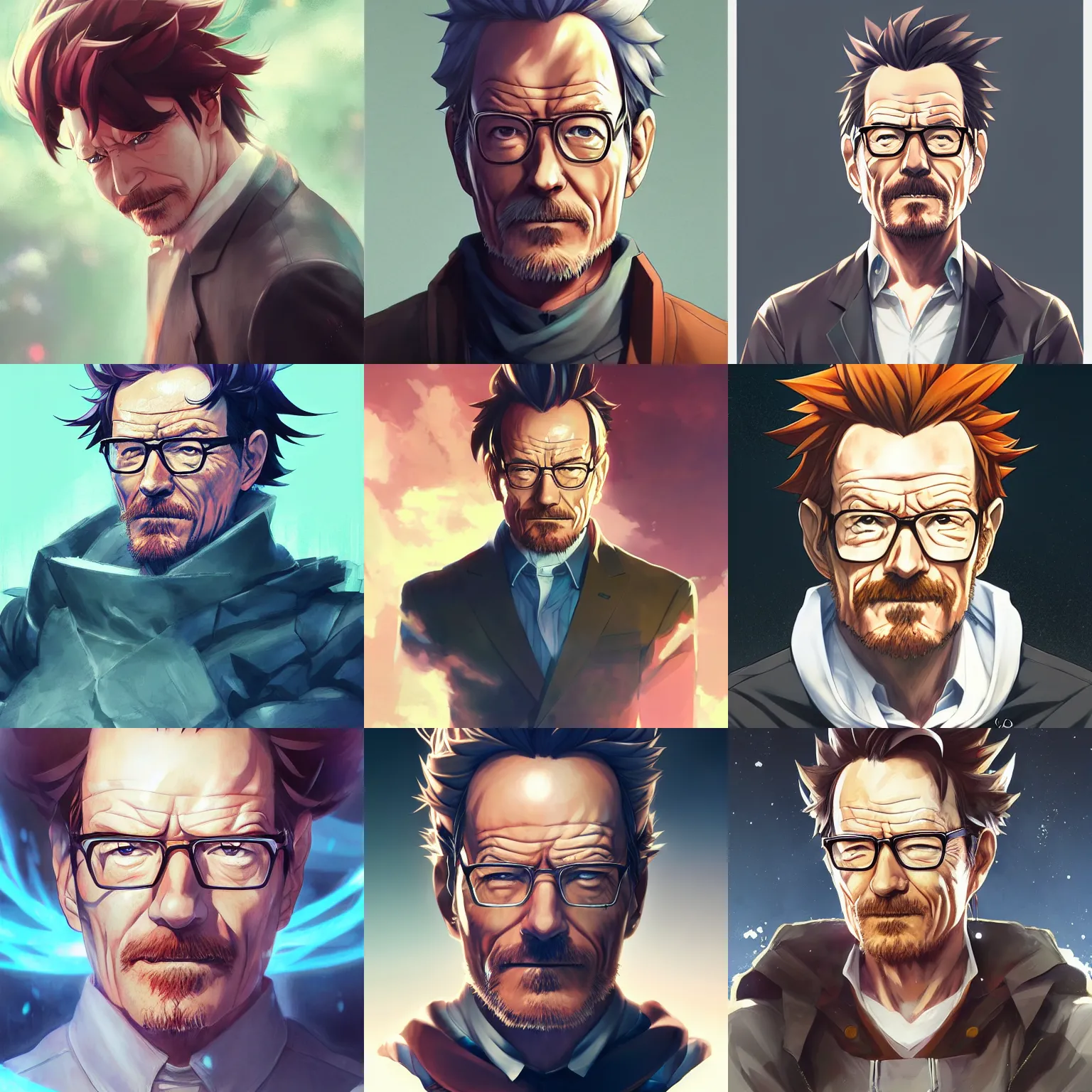 Prompt: anime portrait of bryan cranston as an anime man by stanley artgerm lau, wlop, rossdraws, james jean, andrei riabovitchev, marc simonetti, and sakimichan, trending on artstation