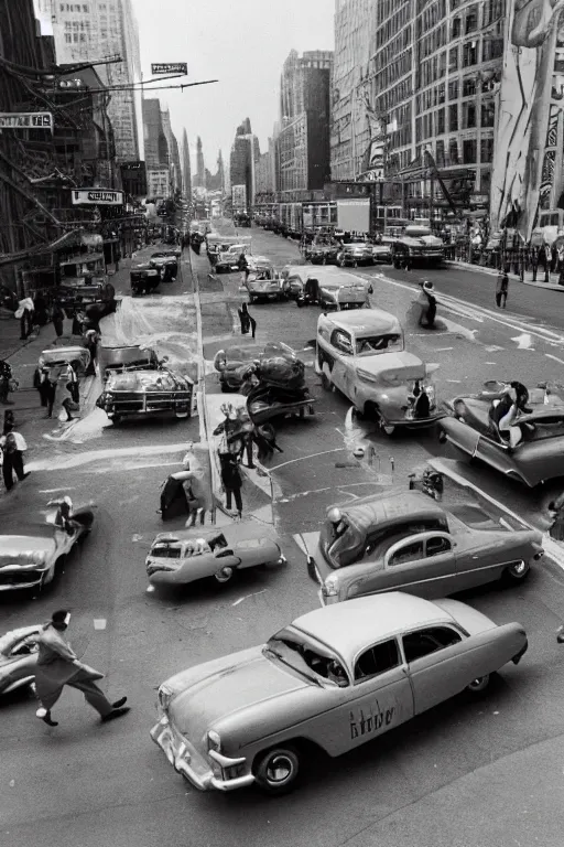 Image similar to a car chase in new york in the 5 0 s