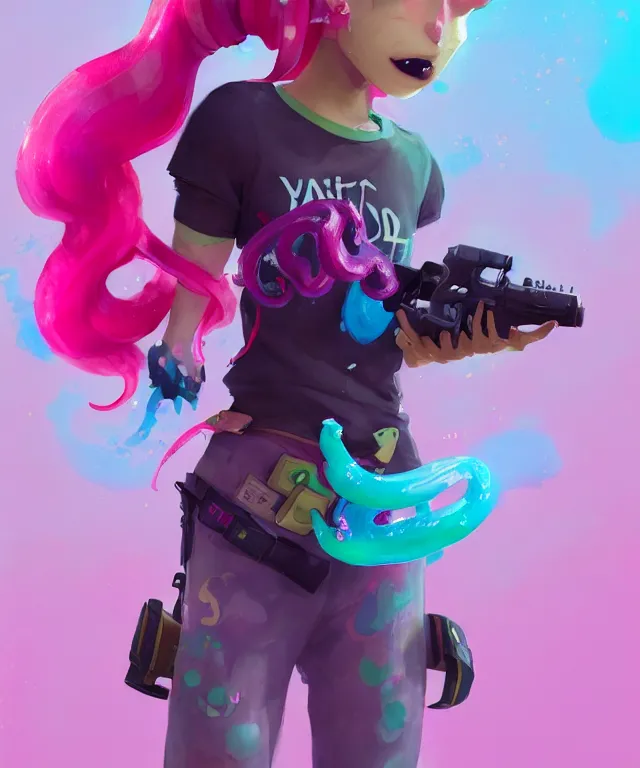 Image similar to a beautiful fullbody portrait of a cute splatoon male inkling with pink tentacle hair wearing tshirt leggings under sport shorts. character design by cory loftis, fenghua zhong, ryohei hase, ismail inceoglu and ruan jia. artstation, volumetric light, detailed, photorealistic, fantasy, rendered in octane