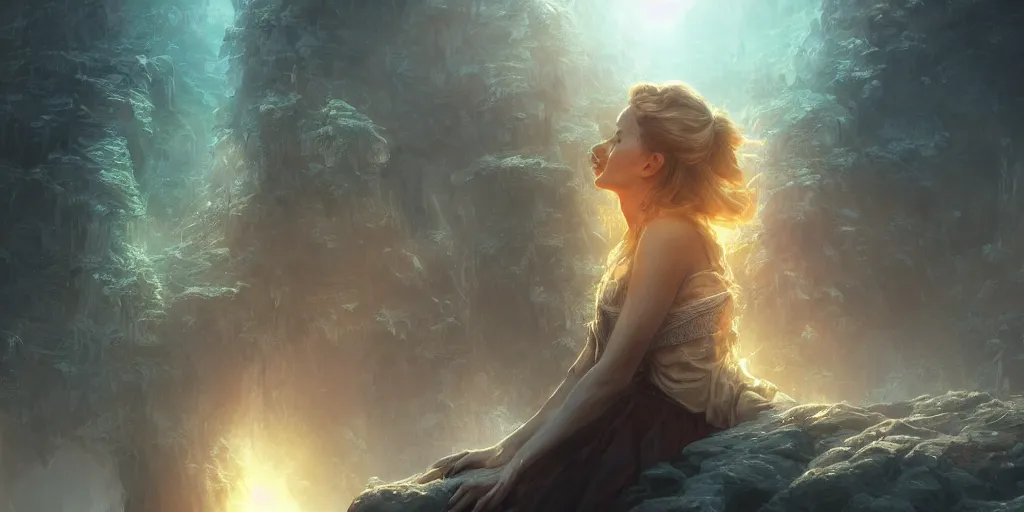 Image similar to the great beyond, sharp focus, intricate, elegant, digital painting, artstation, matte, highly detailed, concept art, illustration, volumetric lighting, bokeh light, art by greg olsen and liz lemon swindle