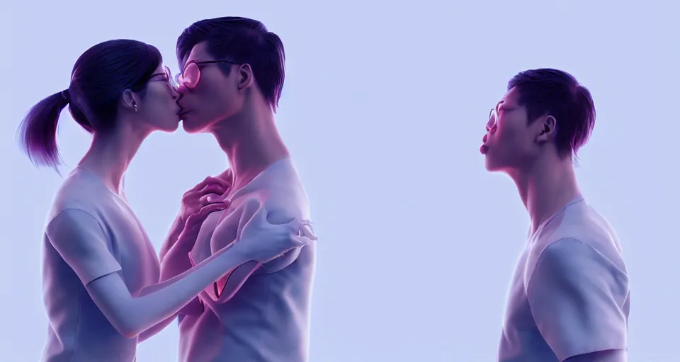 Image similar to xray medical photos of couples kissing each other, octane render, concept art, realistic, high details, art by hsiao - ron cheng and james jean highly detailed, intricate detail, unreal engine, octane render