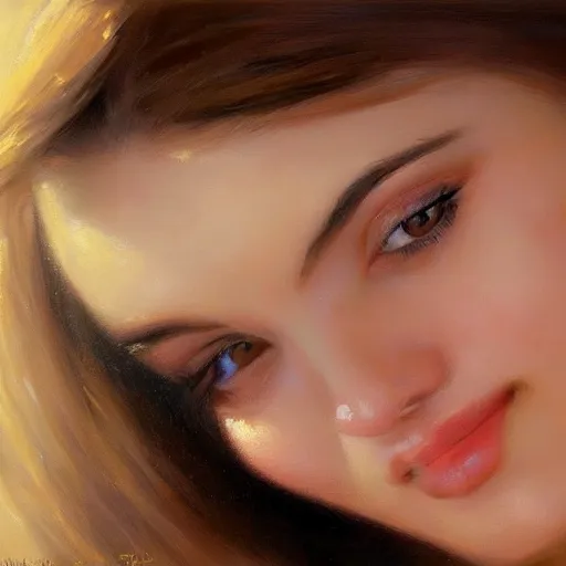 Prompt: extreme close - up of a beautiful woman's face, morning, highly detailed, ultrarealistic oil painting, vladimir volegov, artstation