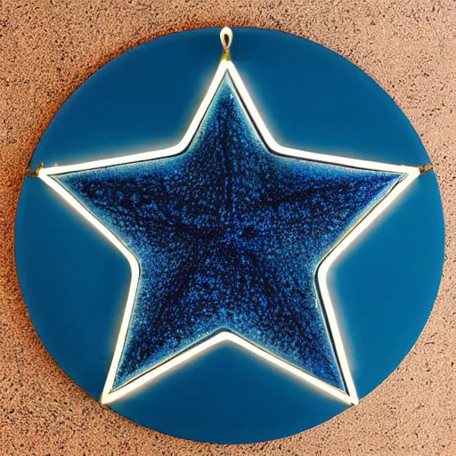 Image similar to dark blue glowing ceramic star shape, photograph