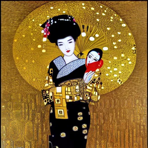 Image similar to Geisha in style of Klimt