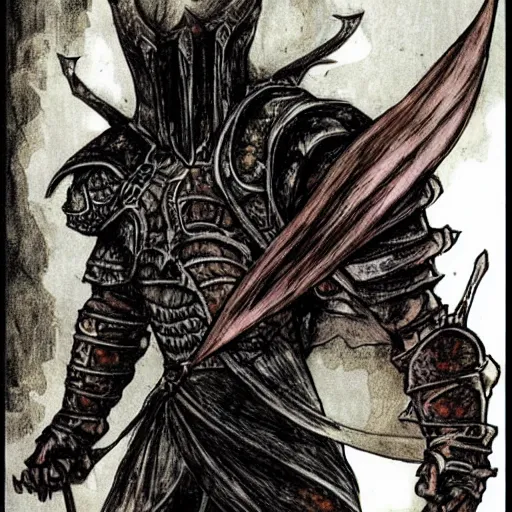 Prompt: Sepiroth as a Dark Souls boss