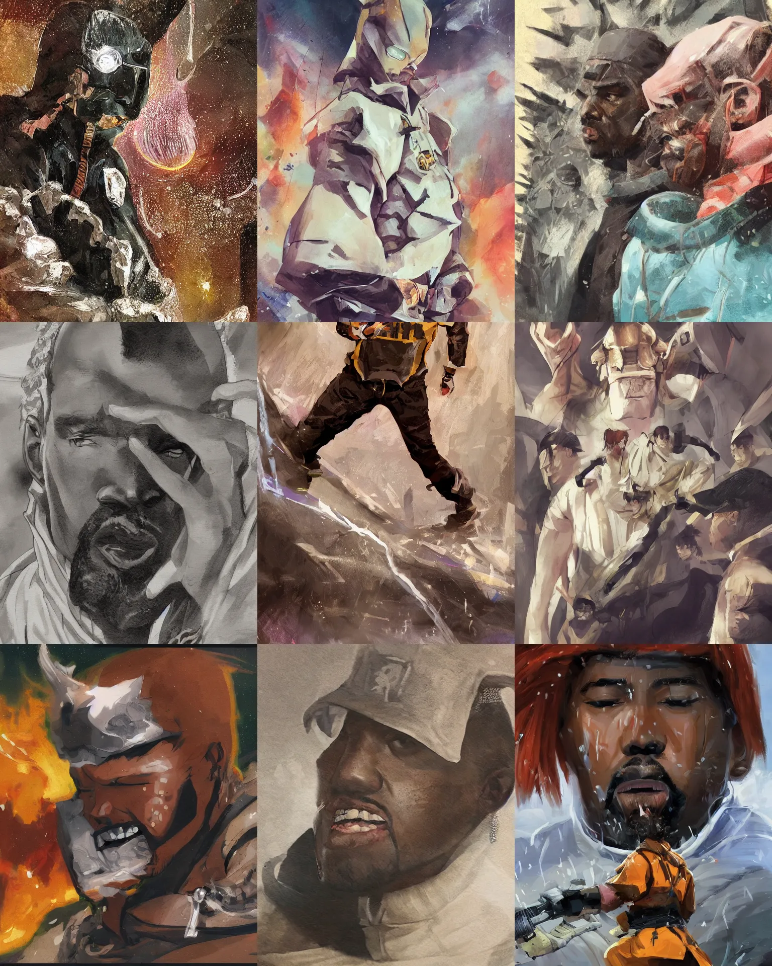 Prompt: Kanye West in Naruto anime, medium shot close up, details, sharp focus, illustration, by Jordan Grimmer and greg rutkowski, Trending artstation, pixiv, digital Art