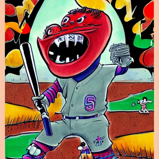 Image similar to baseball monster, baseball, colorful, digital art, chalk,fantasy, magic, trending on artstation, ultra detailed, professional illustration by Basil Gogos