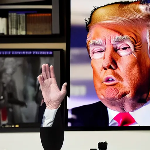 Image similar to Donald Trump wearing a large virtual reality headset, futuristic, full Body portrait