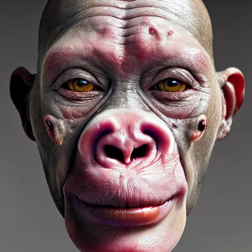 Prompt: a hyperrealistic surreal portrait of open sores, bumps, skin wounds, surface hives on the skin of a monkey covered with pox, hives, bumps, highly detailed, by Jason Edmiston and Ernst Jaeckel, octane render