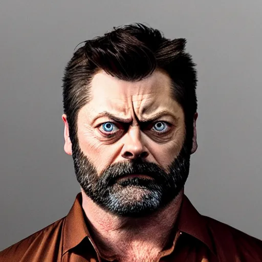 Image similar to nick offerman ( accurate face ) as wolverine, photorealistic logan movie still, detailed, 8 k