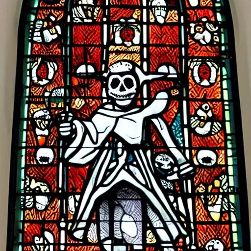 Image similar to jack skelington as a church window, richly collided and detailed