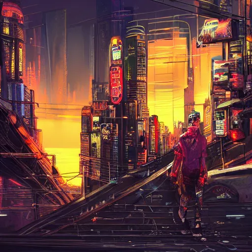 Image similar to beautiful graffiti on a wall, cyberpunk, happy mood, futuristic, high detail, sunset, realistic