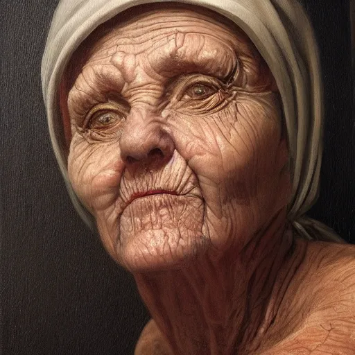 Image similar to a realistic painting by Raffaello Sanzi depicting old Women with the head of Venom in the Renaissance,smooth,Sharp focus, trending on Artstation.