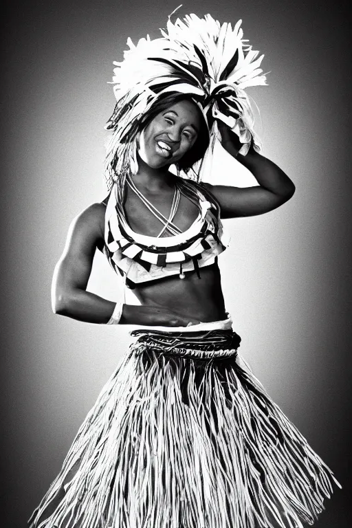 Prompt: female hula dancer black & white by kim taylor reece
