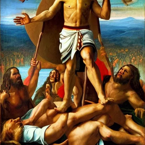 Image similar to native american jesus, renaissance painting
