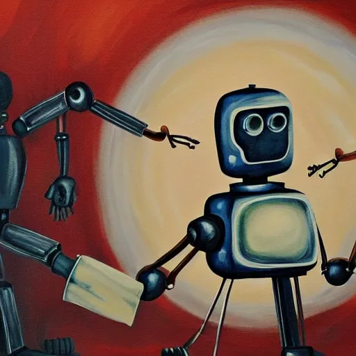 Image similar to a scary multi armed robot painting a picture