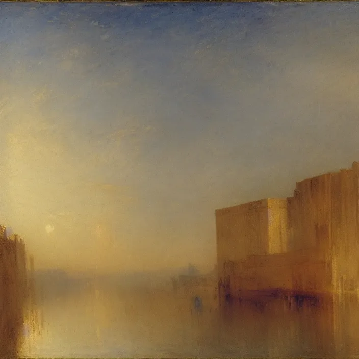 Image similar to a building in a serene landscape, by j. m. w. turner