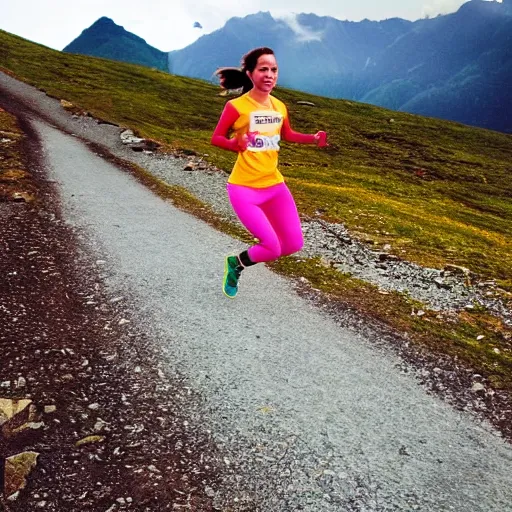 Prompt: a beautiful bersker woman running in the mountains