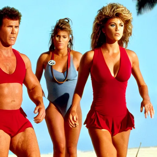 Image similar to will ferrel starring on baywatch tv show, tv still, 8 k